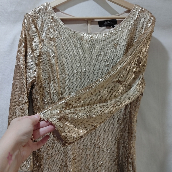 Lulu's Swimming in Shimmer Matte Light Rose Gold Sequin Dress XL Mini Sleeves - Picture 4 of 9